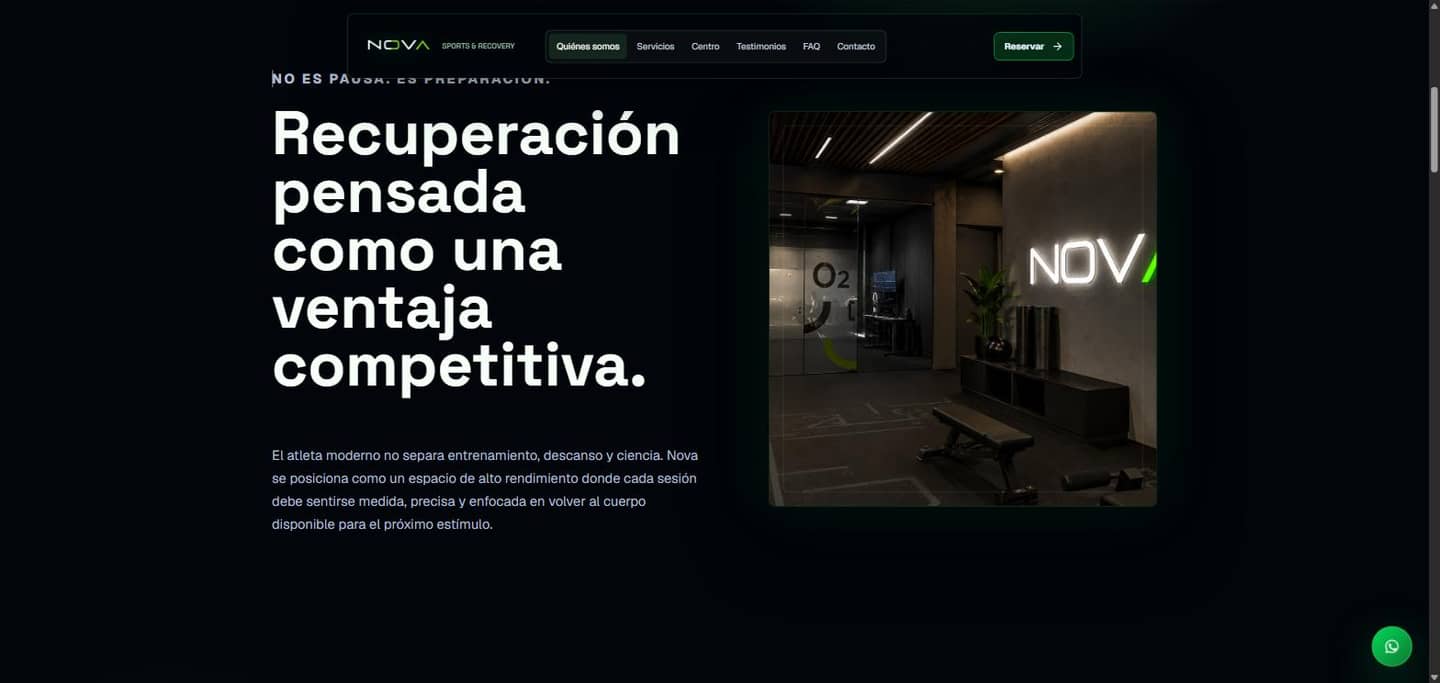 Seccion institucional de Nova Sports & Recovery