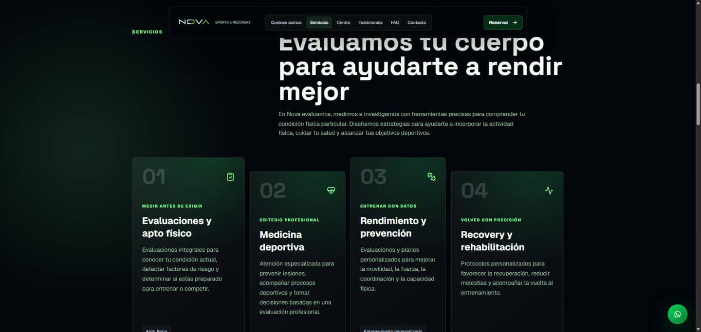 Seccion de servicios de Nova Sports & Recovery