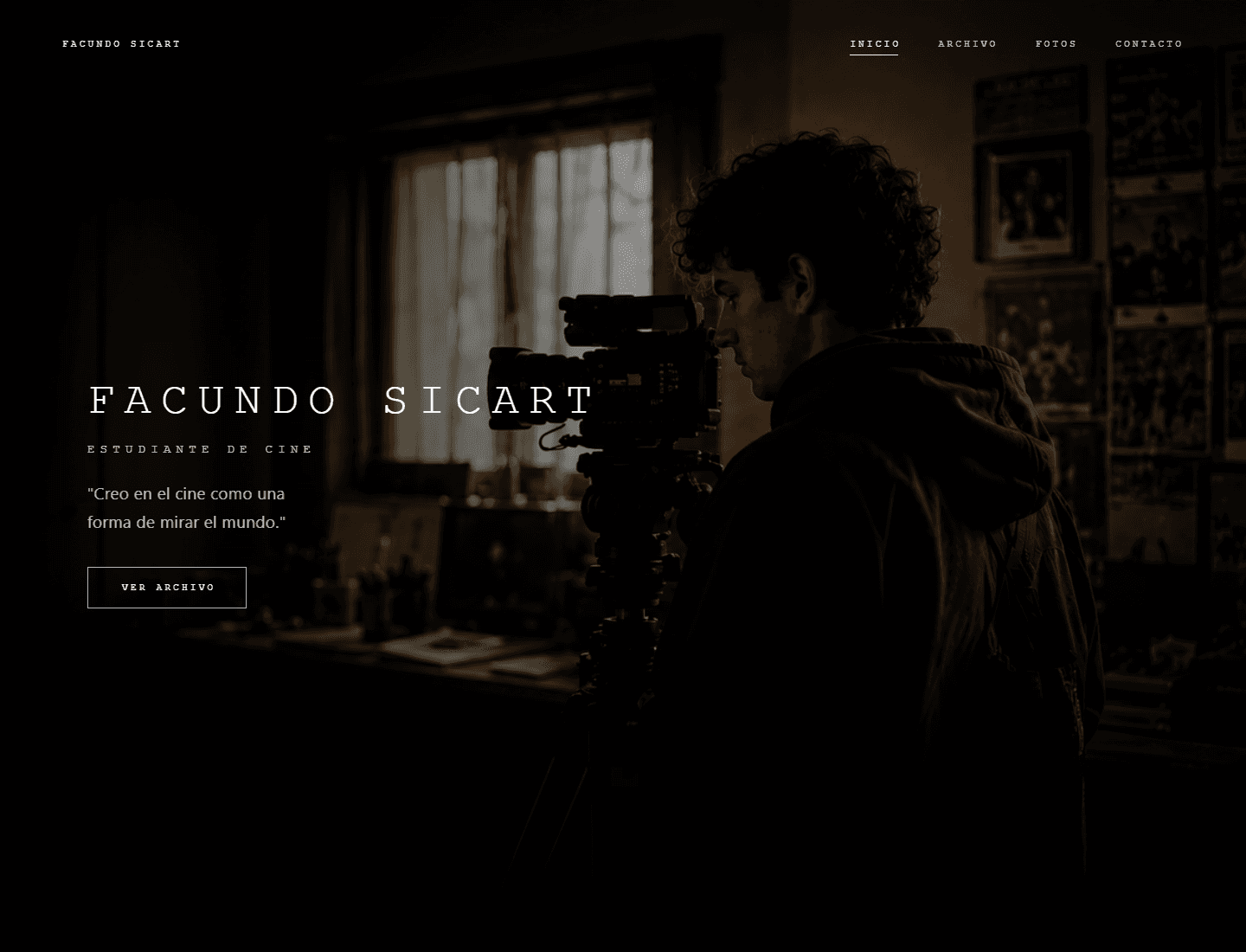 Desktop home page of the film portfolio