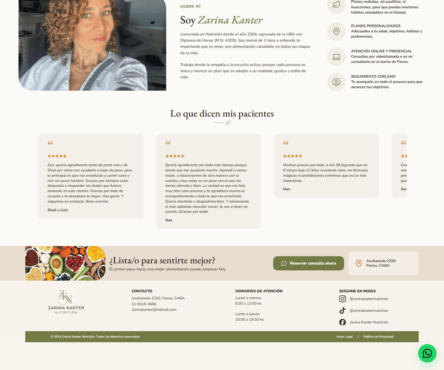 Seccion institucional de Zarina Kanter Nutricion