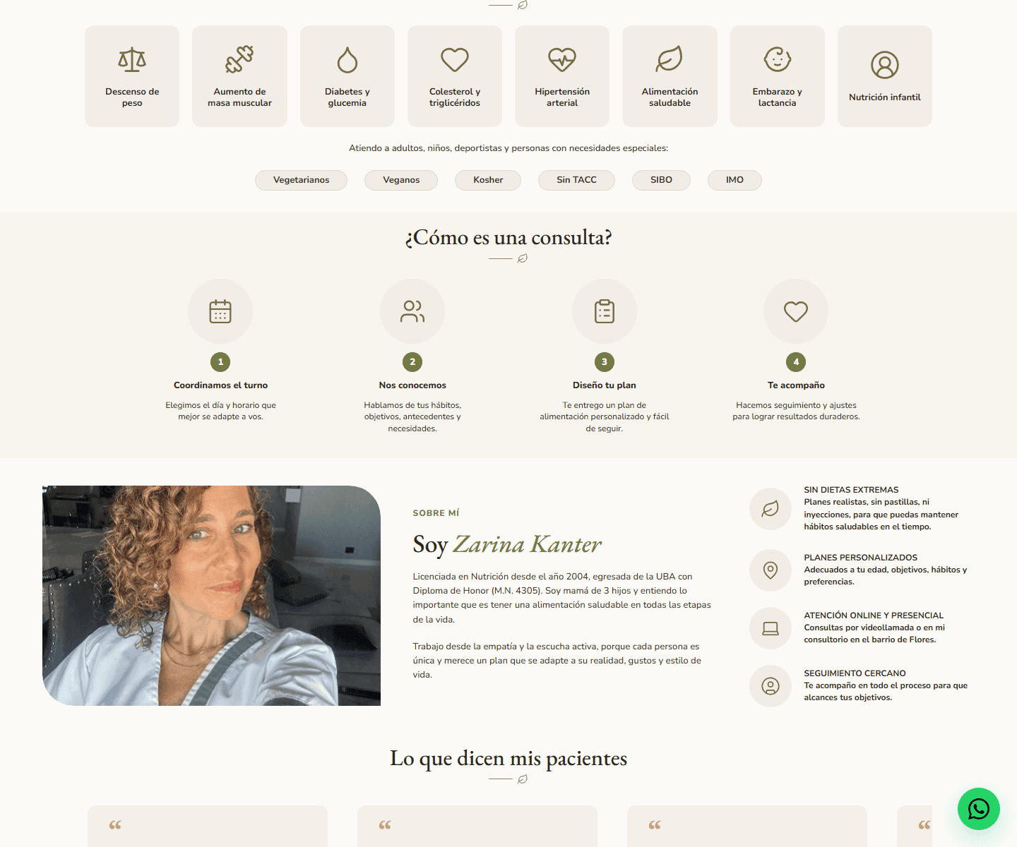 Seccion de servicios de Zarina Kanter Nutricion